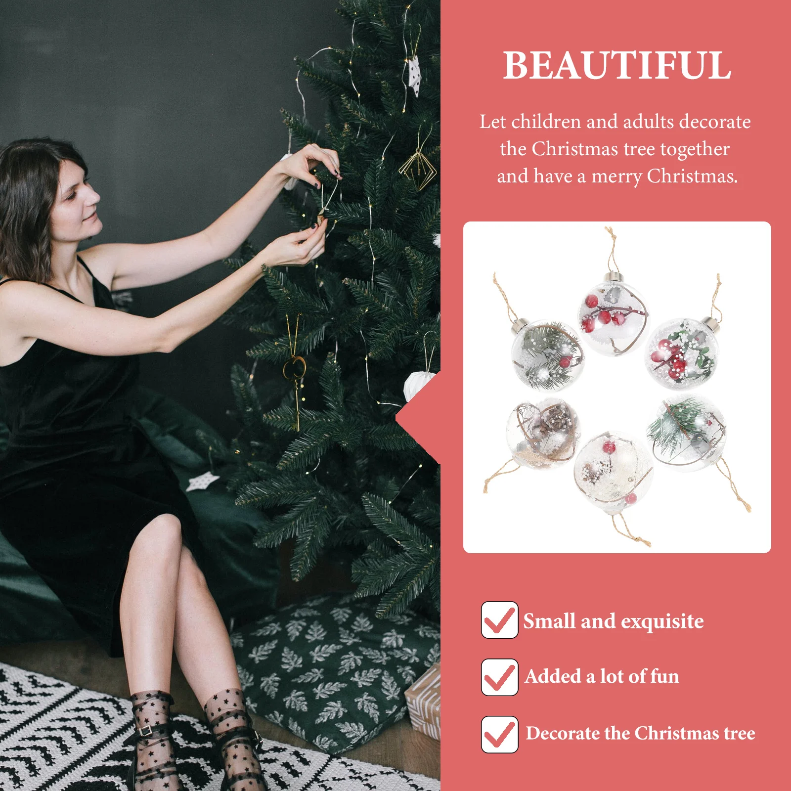 

6Pcs Luminous Christmas Balls Transparent Xmas Tree Pendants Party Hanging Decor Glowing Ornaments Xmas Balls Party Supply