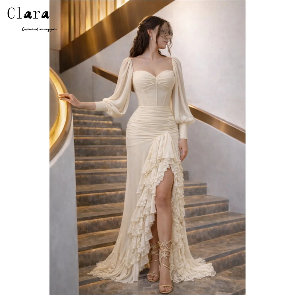 

Clara Custom Side Slit Sweetheart Long Sleeve Fishtail Women's Evening Dress for Weddings Long Elegant Evening Party Dresses