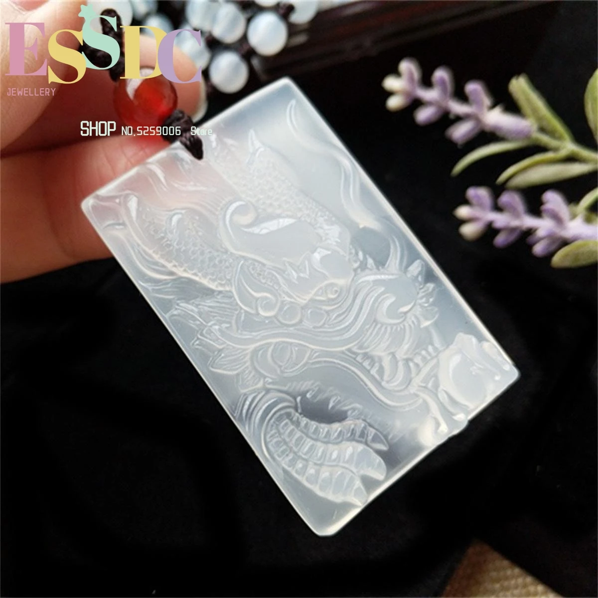 White Jade Pith Zodiac Dragon Pendant Necklace Chinese Hand-Carved Charm Jewelry Fashion Men's Amulet Gift Agate Natural