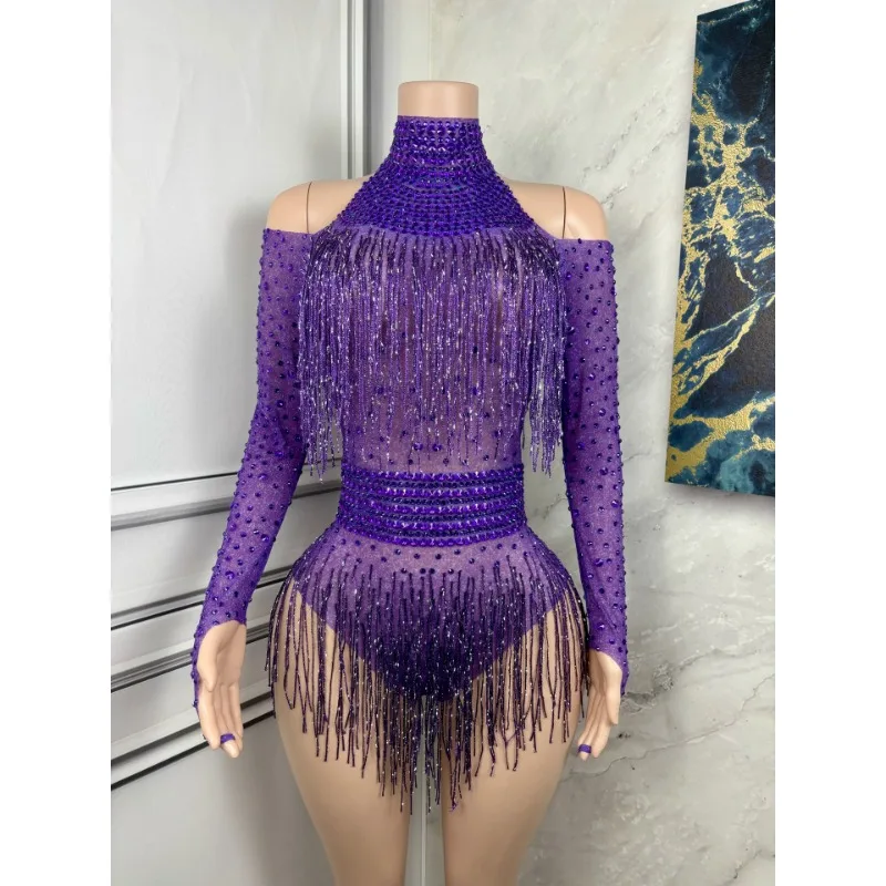 أداء تنورة قصيرة تول القلائد حجر الراين شرابات التنانير الصغيرة الإناث المغني المرحلة Bodvsuit أزياء مسرحية الرقص