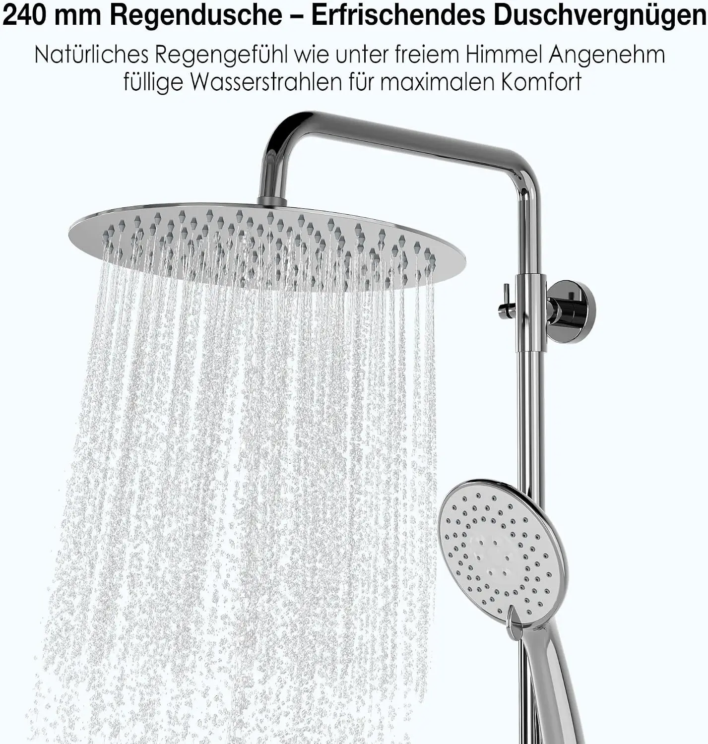 Edelstahl-Duschstange Komplettset |   Höhenverstellbare Handbrause, 3 Strahlarten, Anti-Spritz, 38 ° C Sicherheits-Anti-Verbrühungs-Knopf, 1,5 m Schlauch mit Halterung