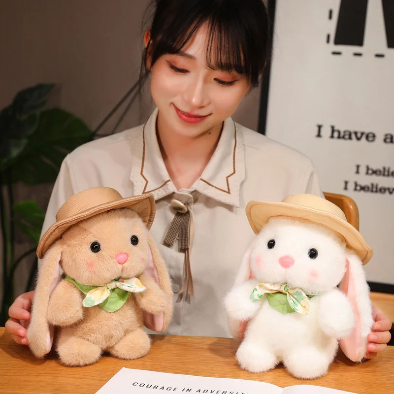 23cm Adorable Rabbit Plush Toy with Hat - Soft and Cuddly Stuffed Animal Super Soft Gift for Kids, Girls, Bunny Lovers