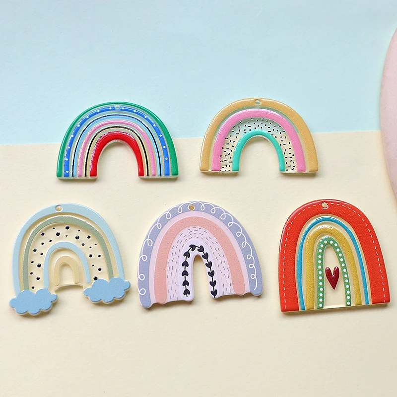 6pcs Ins Translucent Cartoon Rainbow Acrylic Fun Pendant Diy Handmade Jewelry Earrings Key Chain Accessories Materials Charms