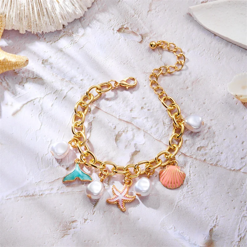 Boho Seestern Jakobsmuscheln Anhänger Halsband Halskette für Frauen Elegante Imitation Perle Quaste Halskette Ästhetische Party Schmuck Geschenk – Detail 6