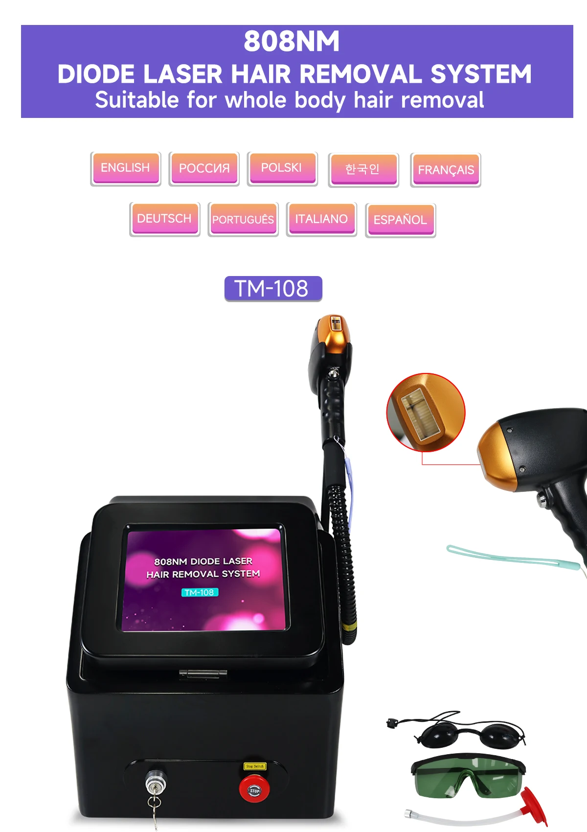

Professional Diode Laser Hair Removal 755 808 1064nm 3-Wavelength 3000w for Eyebrow Removal Painless Permanent Beauty Salon