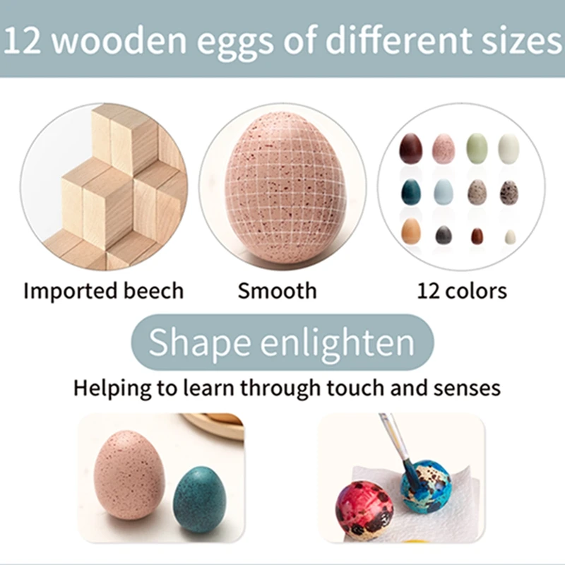 1Set Houten Kleur Kunstmatig Ei Speelgoed Paaseieren Handgemaakt Diy Egg Easter Party Decoraties Creatieve Bouwstenen Plaats Speelgoed