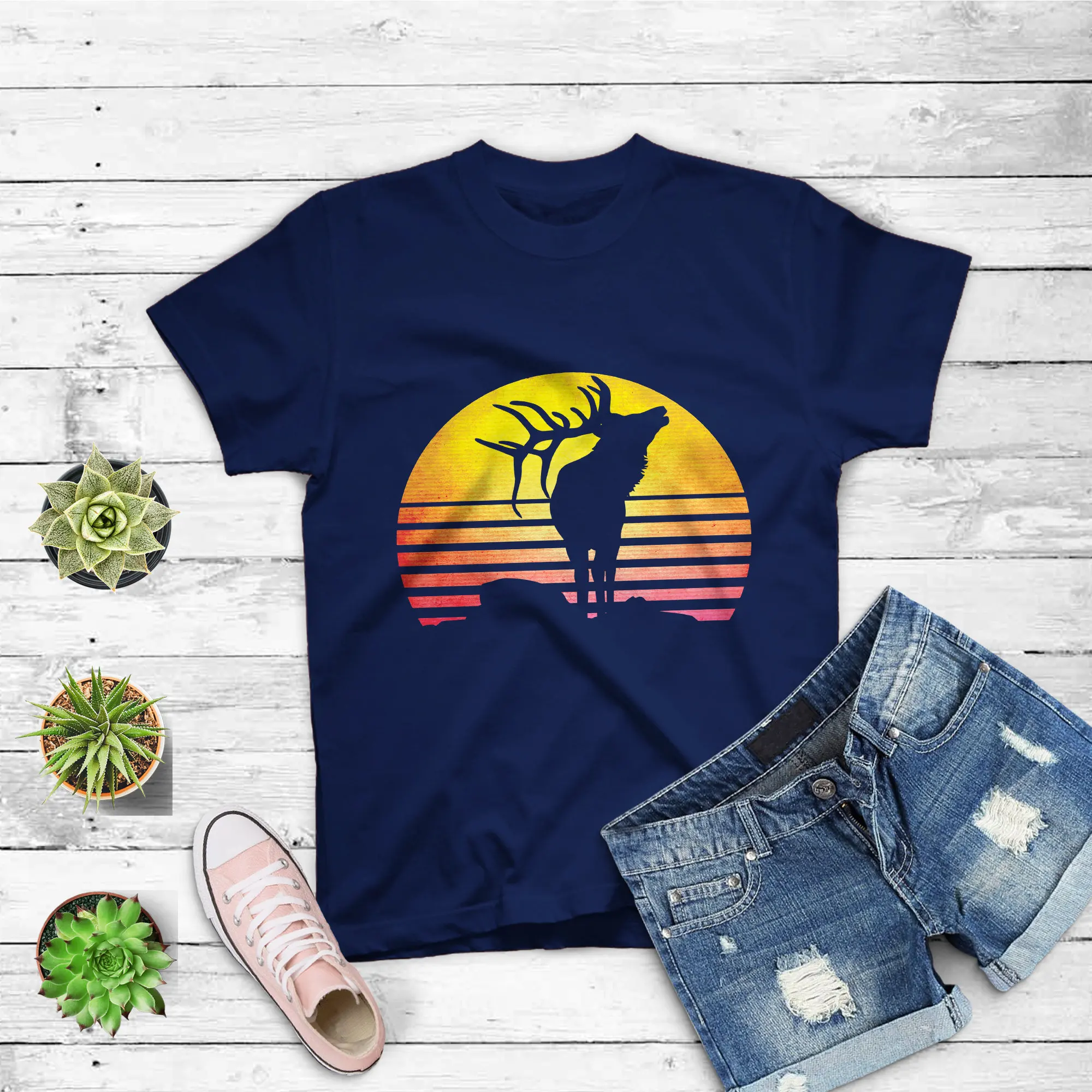 Vintage Reindeer Retro 70s Distressed Deer T Shirt