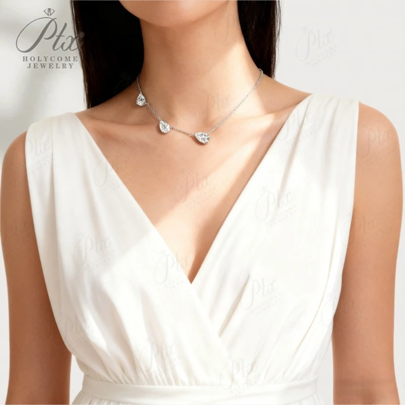 Moissanite Necklace 3 Gems Pear Cut 925 Sterling Silver 2CT/3CT Exquisite Moissanite Women's  Suitable as an Anniversary Gift