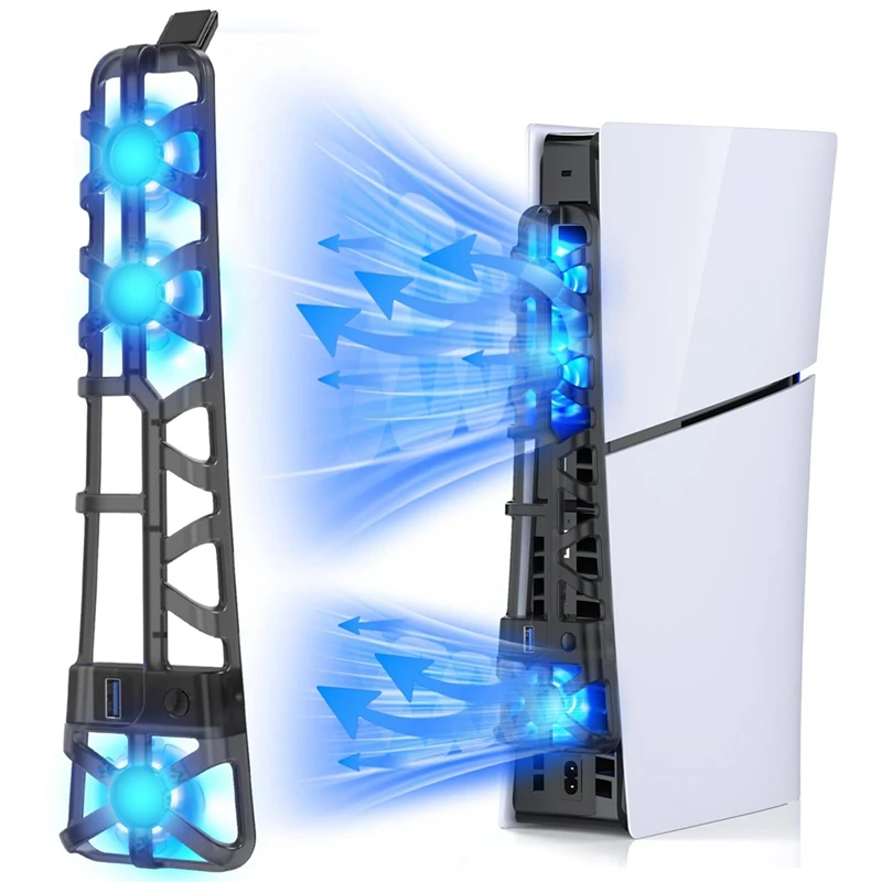 

Cooling Fan For PS5 Slim Console, Quiet Cooling System With Memory Function And LED Light, Cooler Parts Accessories -Black