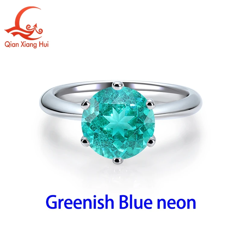 Round Shape 5-9mm Single Gemstone Lab Grown YAG Neon Green Paraiba S925 Silver Ring Jewelry Women Dating