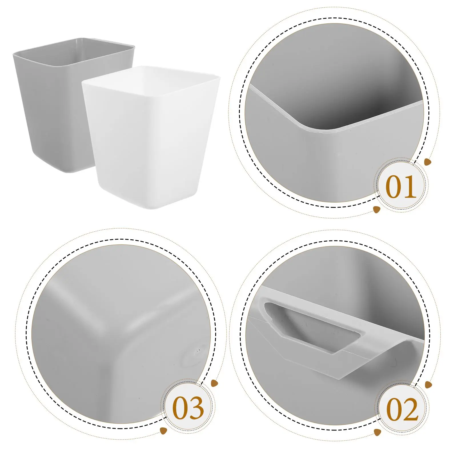 2 قطعة سلة التخزين المعلقة عربة متحركة دلو سلة المهملات الصغيرة أبيض رمادي أداة المطبخ مادة البولي بروبيلين تصميم مدمج المتانة