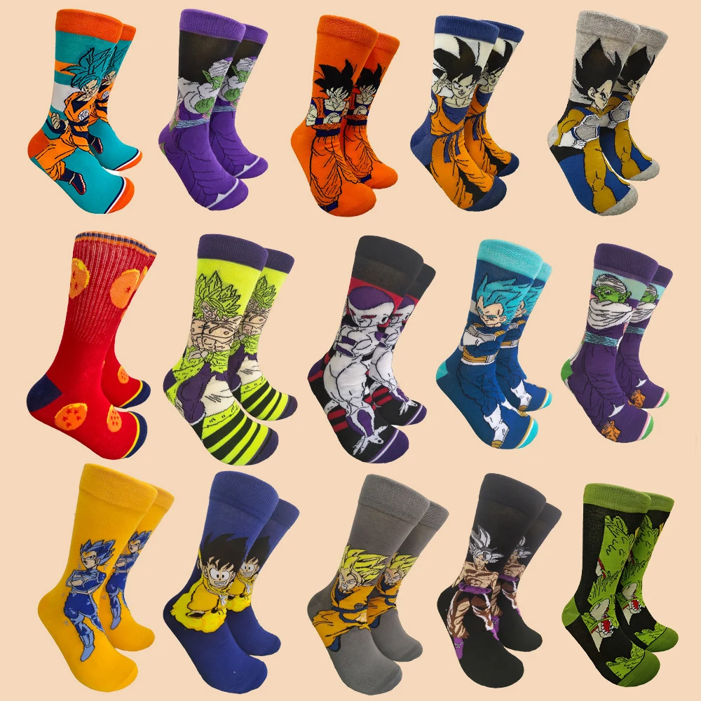 1 Pair Fashion New Dragon Ball Crew Socks Anime Character Printed Medium Socks Men and Women Couple Harajuku Street Style Socks