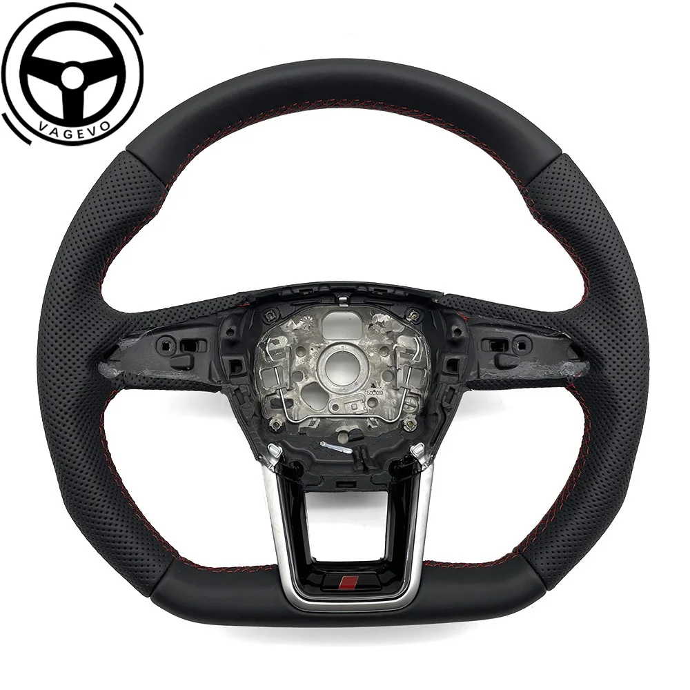 

For Audi A6 C8 Full leather perforated flat bottomed sport red stitching steering wheel S RS LOGO