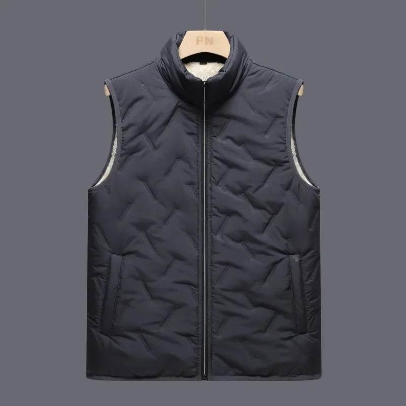 Pleated Winter Vests Men Stand Collar Windproof Padded Vests Solid Warm Casual Sleeveless Waistcoat Thicken Parkas Plus Size