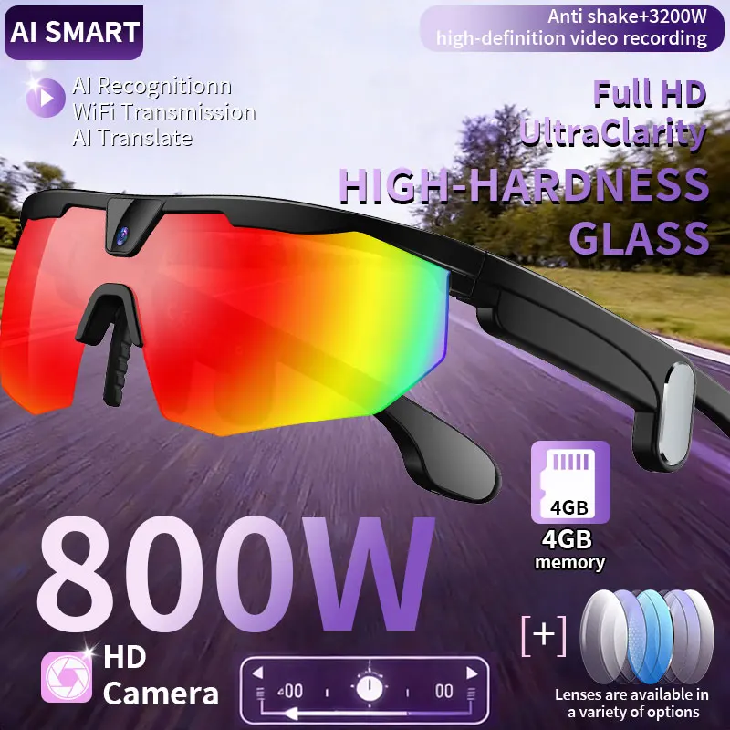 LIGE AI Smart Cycling Glasses With 8MP HD Camera 1200P Video Translation Sunglasses Chat Call Music Sports Polarized Glasses Men