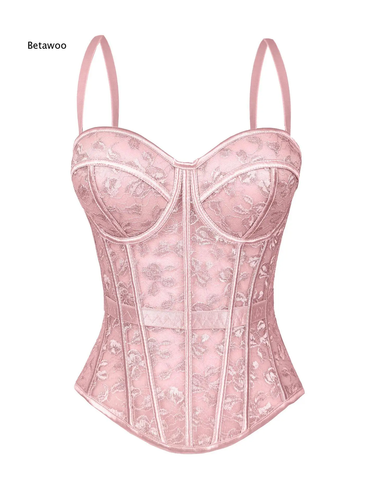 Women Lace Corset Bustier With Spaghetti Straps Boning Support Shaping And Gathering Function Elegant Sleeveless Vest For Inner