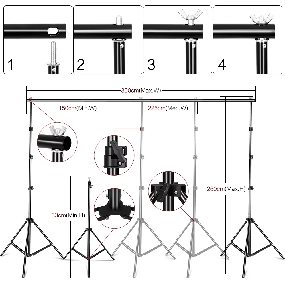 التصوير الفوتوغرافي استوديو الصور سوفت بوكس طقم الإضاءة مع 2.6x3 متر إطار خلفية 3 قطعة الخلفيات حامل ثلاثي القوائم عاكس مجلس 4 مظلة