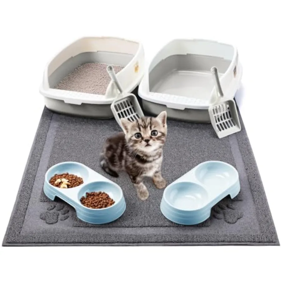 

7 Pcs Kitten Litter Box Starter Kit, 2 Plastic Small Kitty Litter Box Training Low Entry with Scoop, 2 Double Cat Bowl and Mat