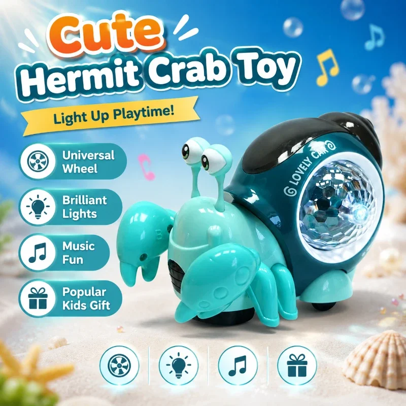 Cute Battery Powered Hermit Crab Crawl Toy All-direction Wheel Dynamic Light & Music Educational Kids Play Gift