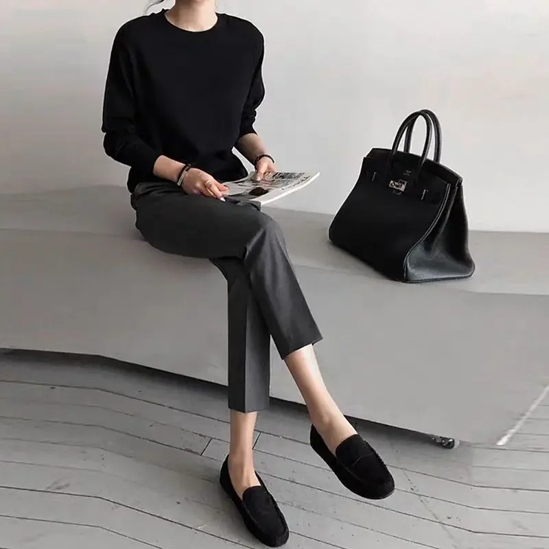 

Grey Suit Pants Women's 2025 Spring High Waist Draping Straight Loose Cropped Small Feet Casual Pants