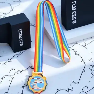 

Swimming Award Medals Gold Metal with Neck Ribbon Kids Sports Competition First Place Trophy Swimming Competition Awards