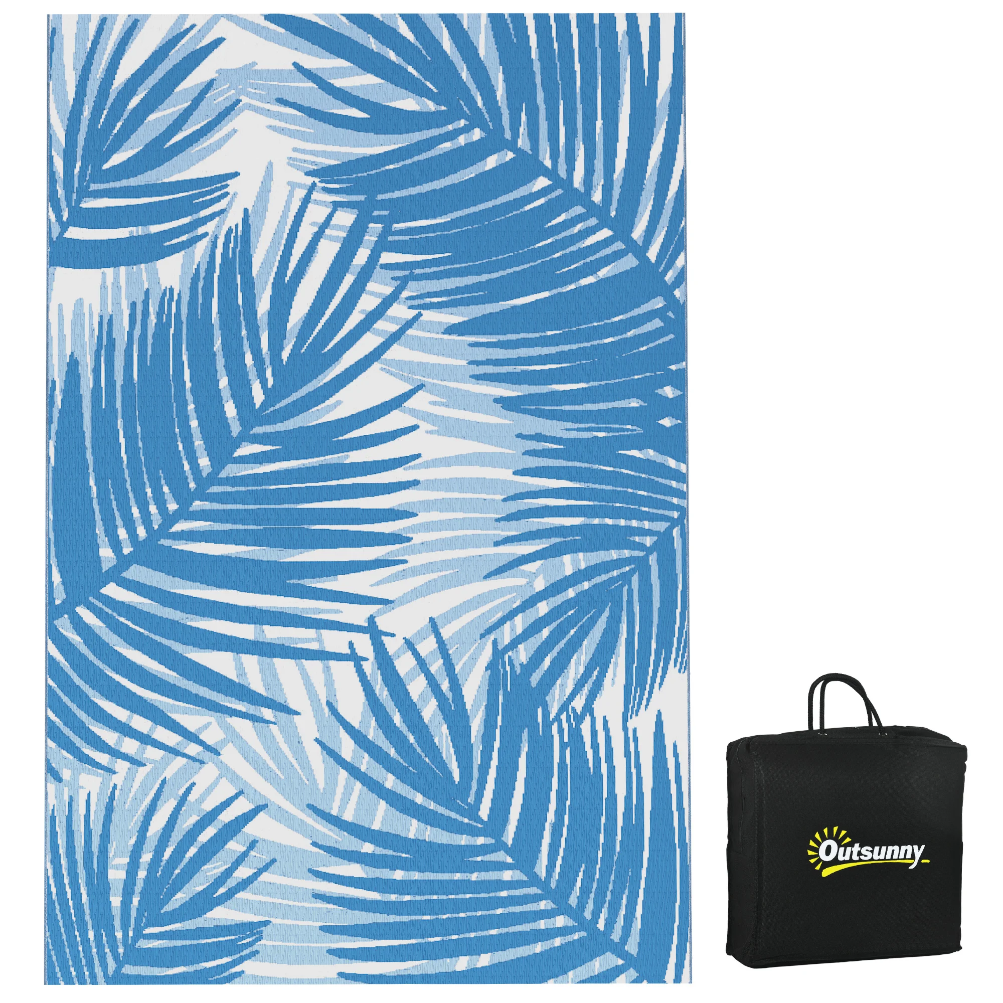 Plastic Straw Reversible RV Outdoor Rug with Carry Bag, 182 x 274cm, Blue and Cream
