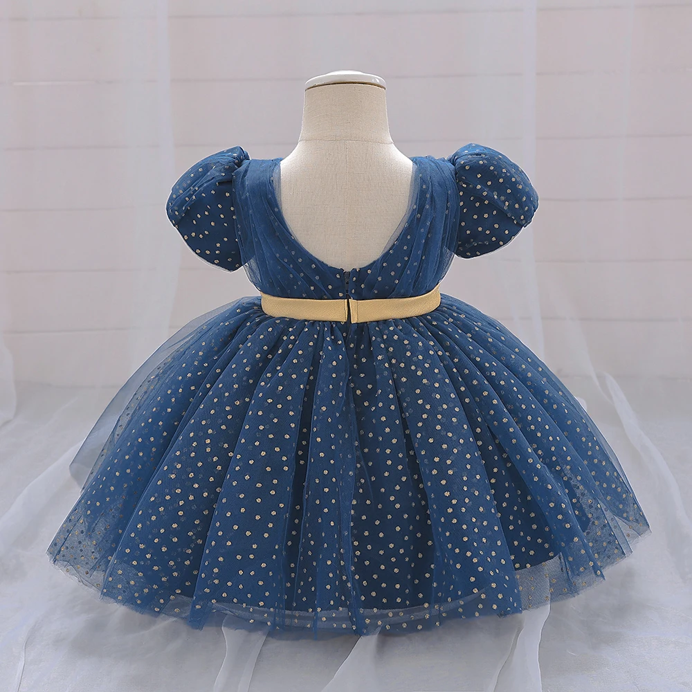 Polka Dot Tulle Girl Dresses Short Sleeve Bow 1 Years Birthday Tutu Evening Party Princess Dress for Baby Wedding Costumes Gown