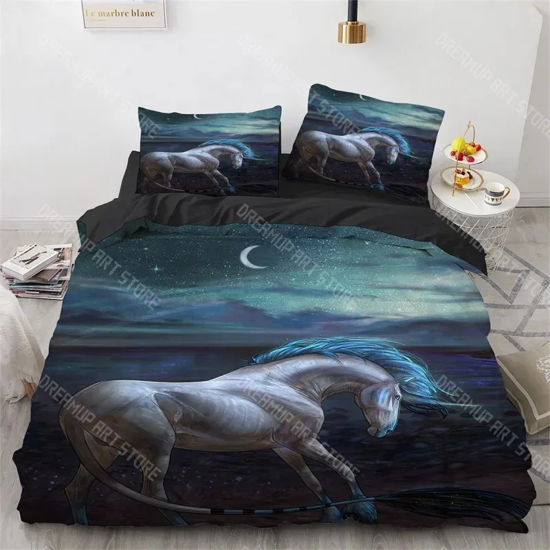 3D Printed Unicorn Flying Horse Bedding Set for Boys Girls Duvet Cover Pillowcase Twin Queen King Full Single Double Sizes