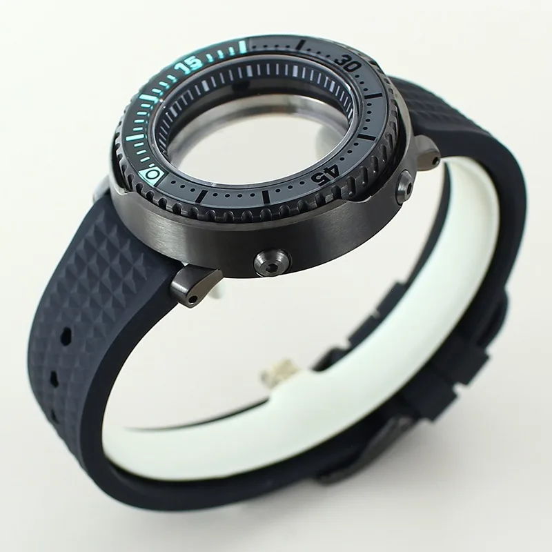 Correa de caucho negra de acero inoxidable 316L modelo enlatado para caja de reloj mecánico NH35
