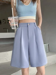 Black Suit Shorts Loose Elastic Waist Slim Thin Women's Summer Shorts Casual High Waist Solid Straight Wide Leg Ice Silk Pants