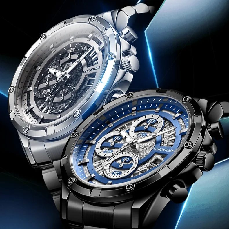 

Mark Fairwhale 5430, брендовые мужские часы, ремешок из нержавеющей стали, водонепроницаемые, многофункциональные, с датой, деловые кварцевые часы для мужчин