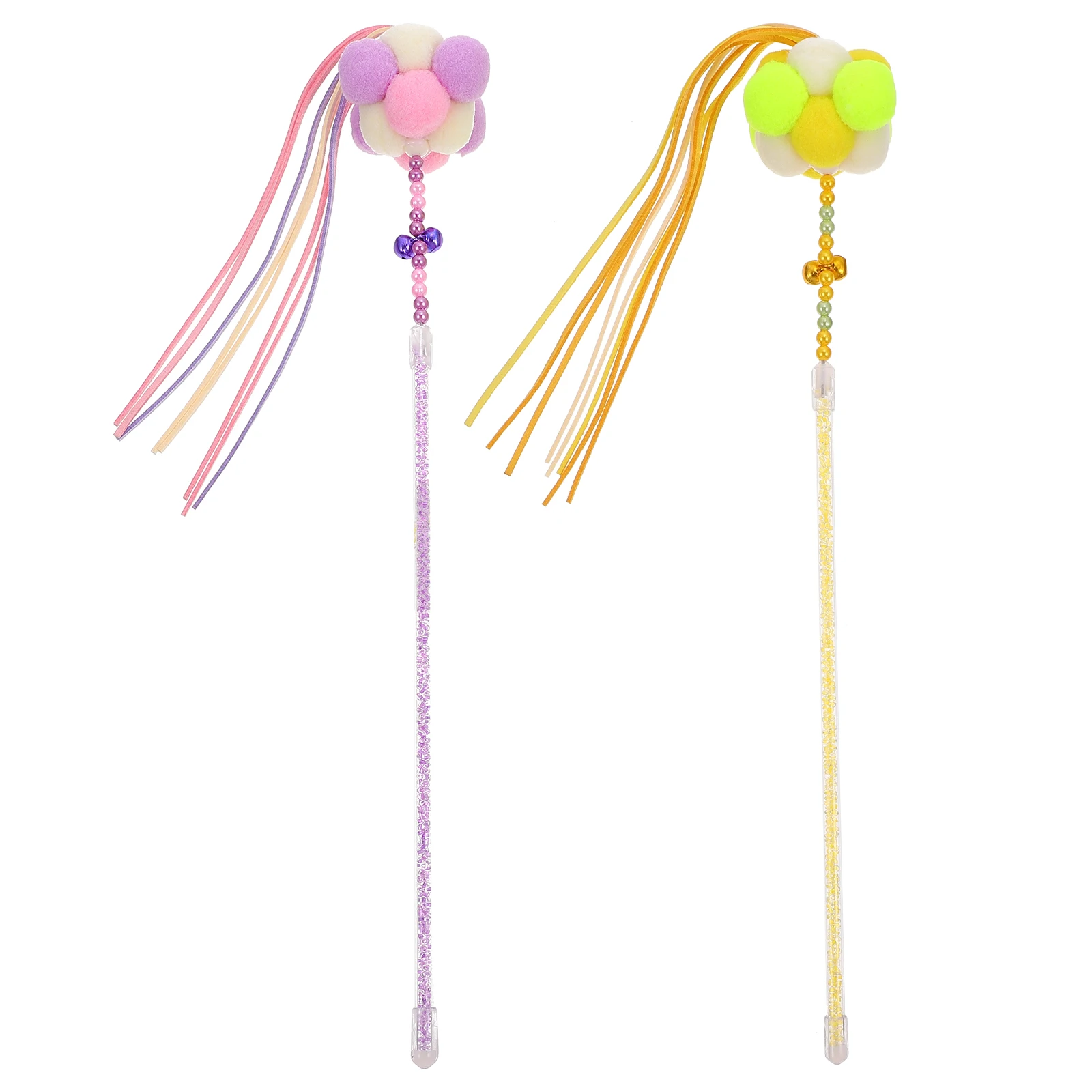 

2 Pcs Cat Teaser toy Long Wand Interactive Pet Kitten Toys Polyester Teasing Stick Entertainment