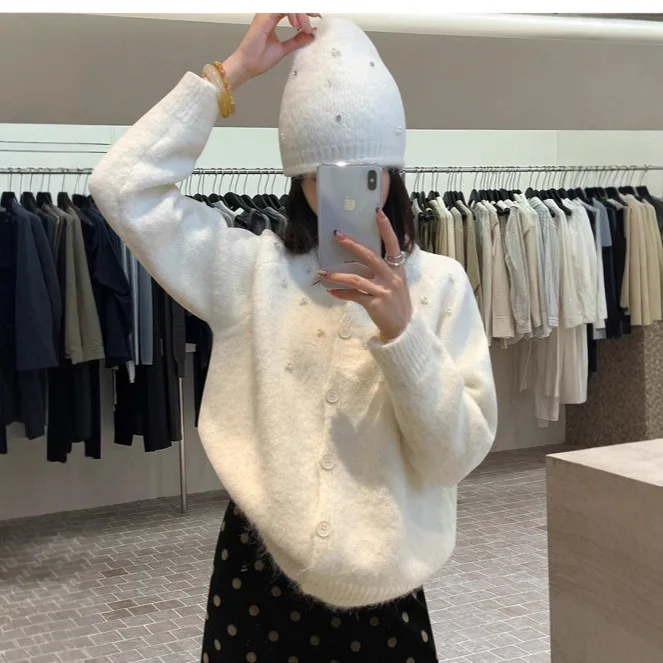 

Korean Round Neck Knitted Cardigan with Hat, Autumn and Winter New Cross-Border Soft and Sticky Women's Sweater Jacket