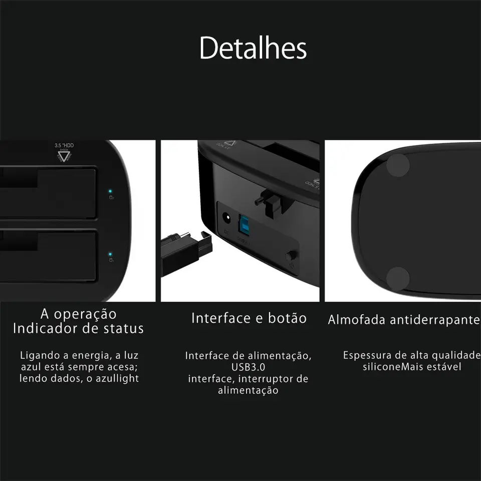 ORICO Dual-bay Hard Drive Docking Station for 2.5/3.5 Inch HDD SSD SATA to USB 3.0 HDD Docking Station with 12V3A Power Adapter - 6