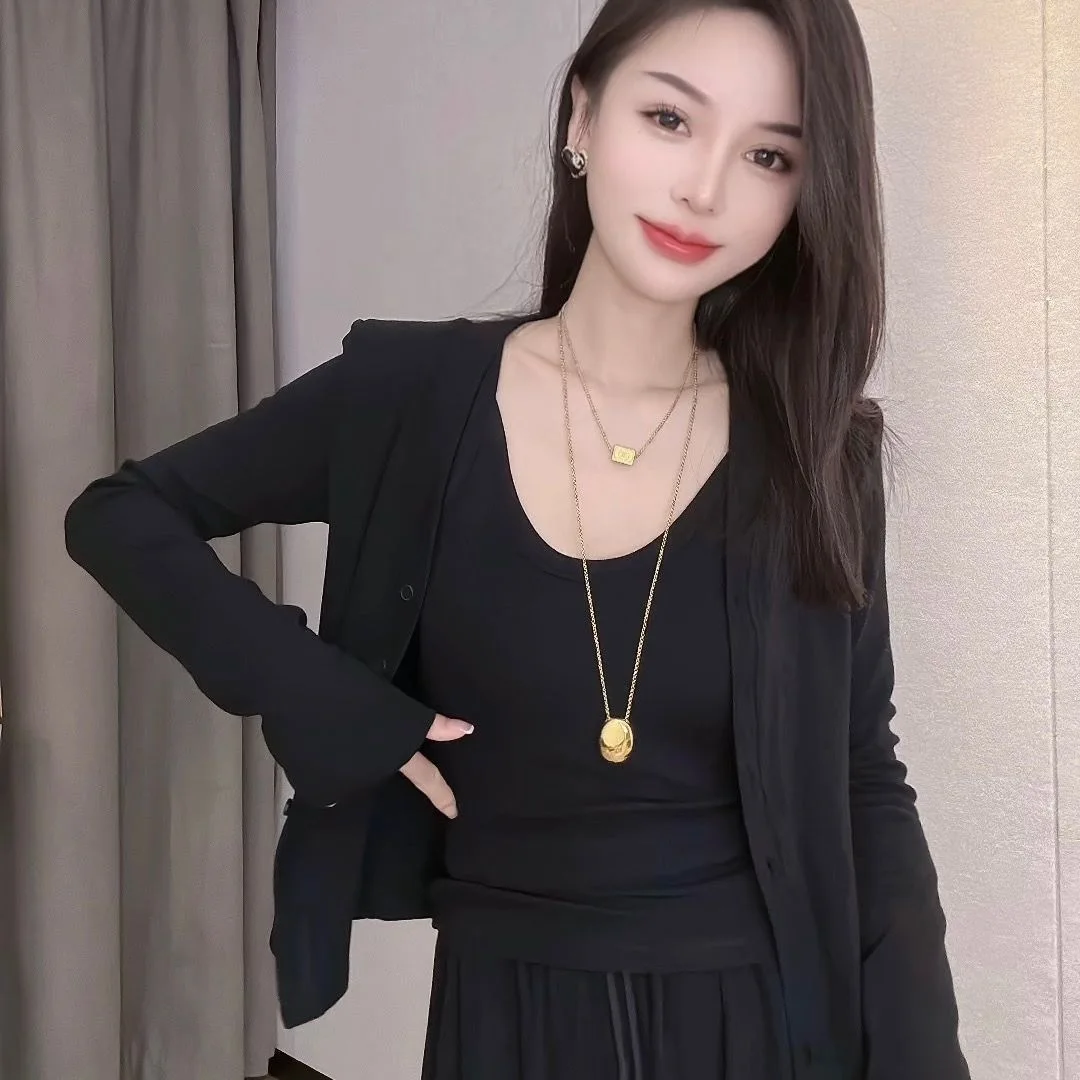 Fashionable Three-Piece Set Women's  Color Strap Vest Cardigan Coat Pants Early Spring 2026 Casual Sportswear Ensemble