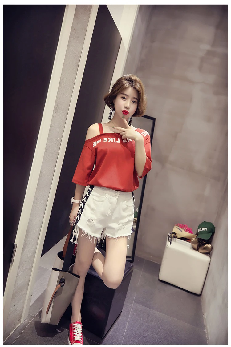 Off Shoulder T-shirt Womens Korean Style Baring Design Fashion Sexy Tops Elegant Ladies Female Basic Casual Cotton Regular Fit