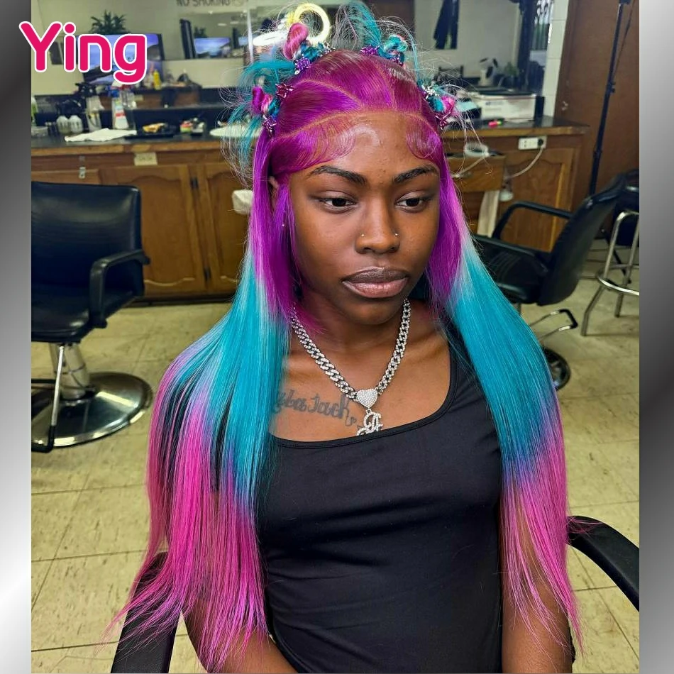 

Omber Purple Blue Pink 250% Bone Прямые человеческие волосы 13x6 Парик фронтальной части шнурка Предварительно выщипанные 12A 13x4 Парики фронта шнурка для чернокожих женщин