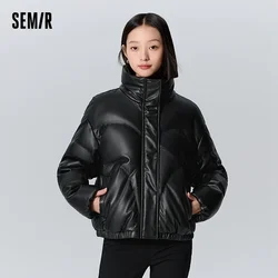 Semir piumino donna colletto alla coreana piccolo allentato semplice 2023 inverno nuovo Trendy Cool PU giacca di pane in similpelle