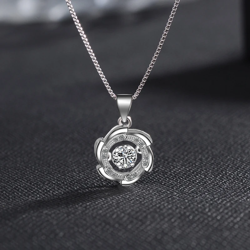 925 Sterling Silver Will Dance Zircon Pendant Necklace for Women Fashion Jewelry Round Windmill Design Drop Clavicle Chain Gift