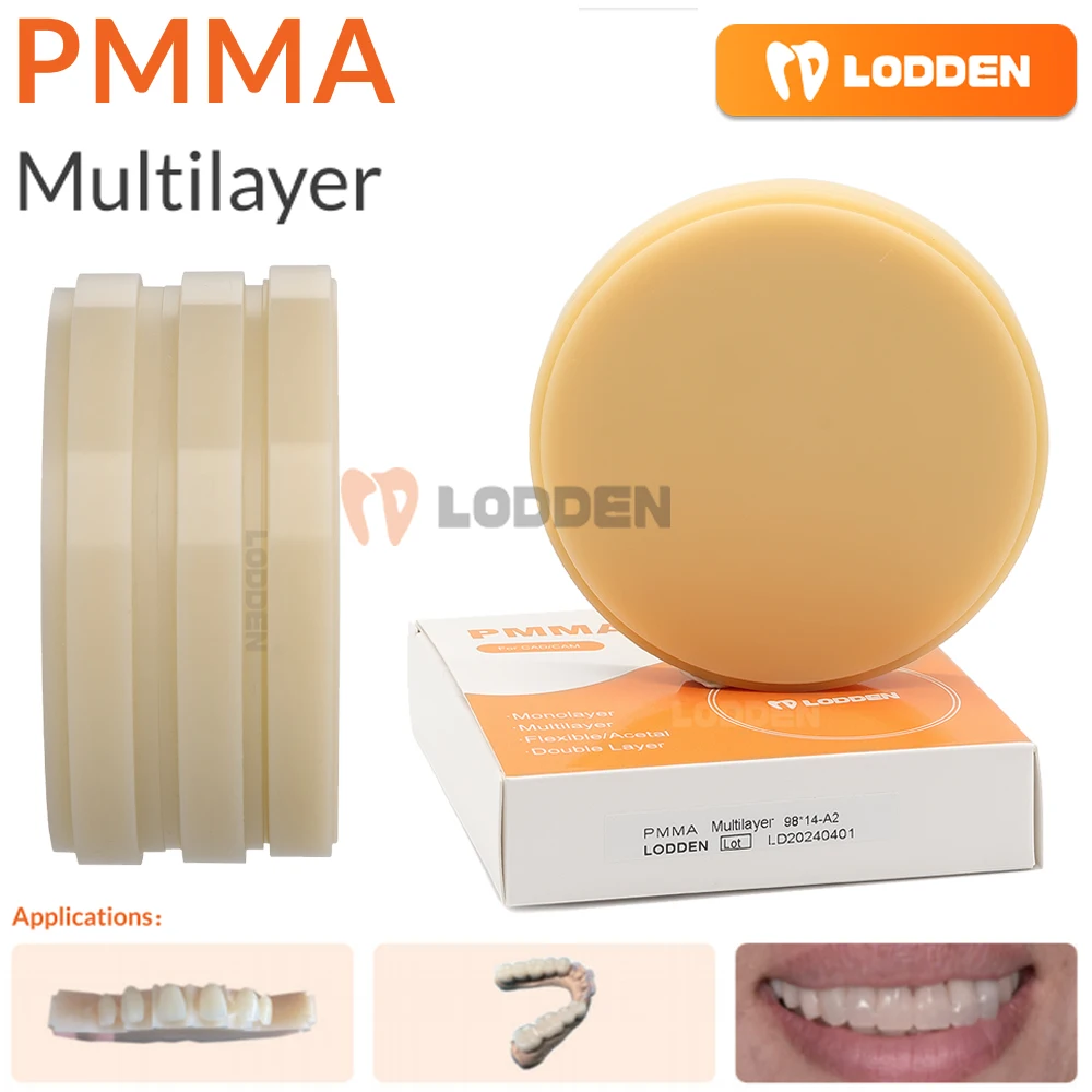 

LODDEN Dental PMMA Multilayer 98MM Vita16 Shades Dental Lab PMMA Disk Block Denture Temporary Crown Bridge Resin Material