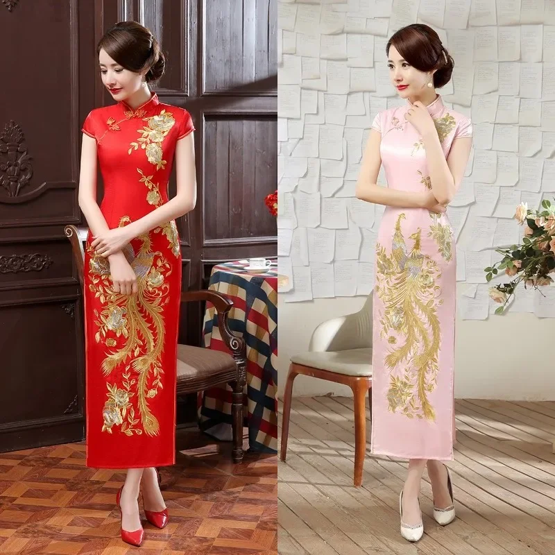 

Летнее длинное платье Cheongsam, женское темпераментное платье для самосовершенствования, платье для выступлений, красивая длинная китайская одежда Ципао