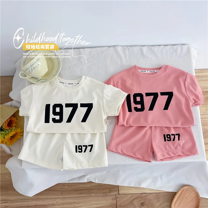Sports Casual Clothes Boys And Girls Half Sleeve Tshirt Simple Loose Short Pants Outdoor Wear Toddler Printing Trendy Two-piece