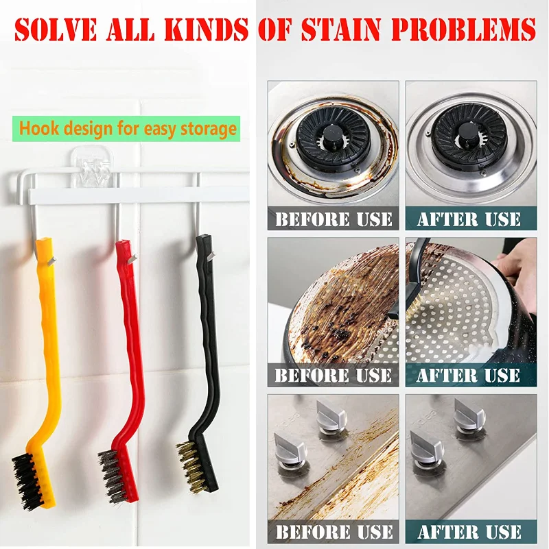 3PCS Gas Stove Cleaning Brushes Kitchen Tool Metal Fiber Brushes Iron Brush Cleaning Wire Brush Copper Brush Cleaning Tools