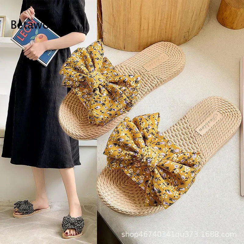 Trendy Bowknot Flower Platform Slide Sandals Women Casual Thick Sole Summer Beach Vacation Shoes view 2