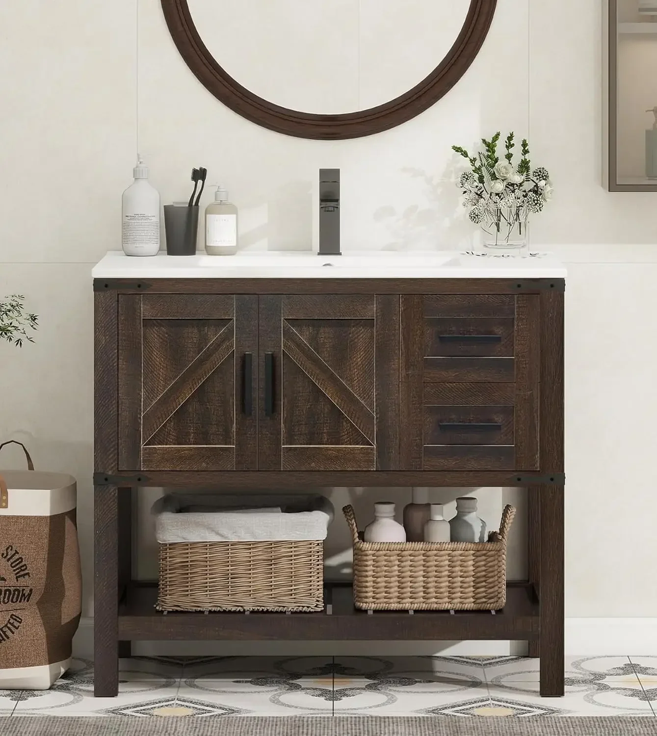 

Bestseller36" Bathroom Vanity with Sink Combo, Rustic Farmhouse Vanity Cabinet with Ceramic Under Mount Sink, Two Sliding Drawer