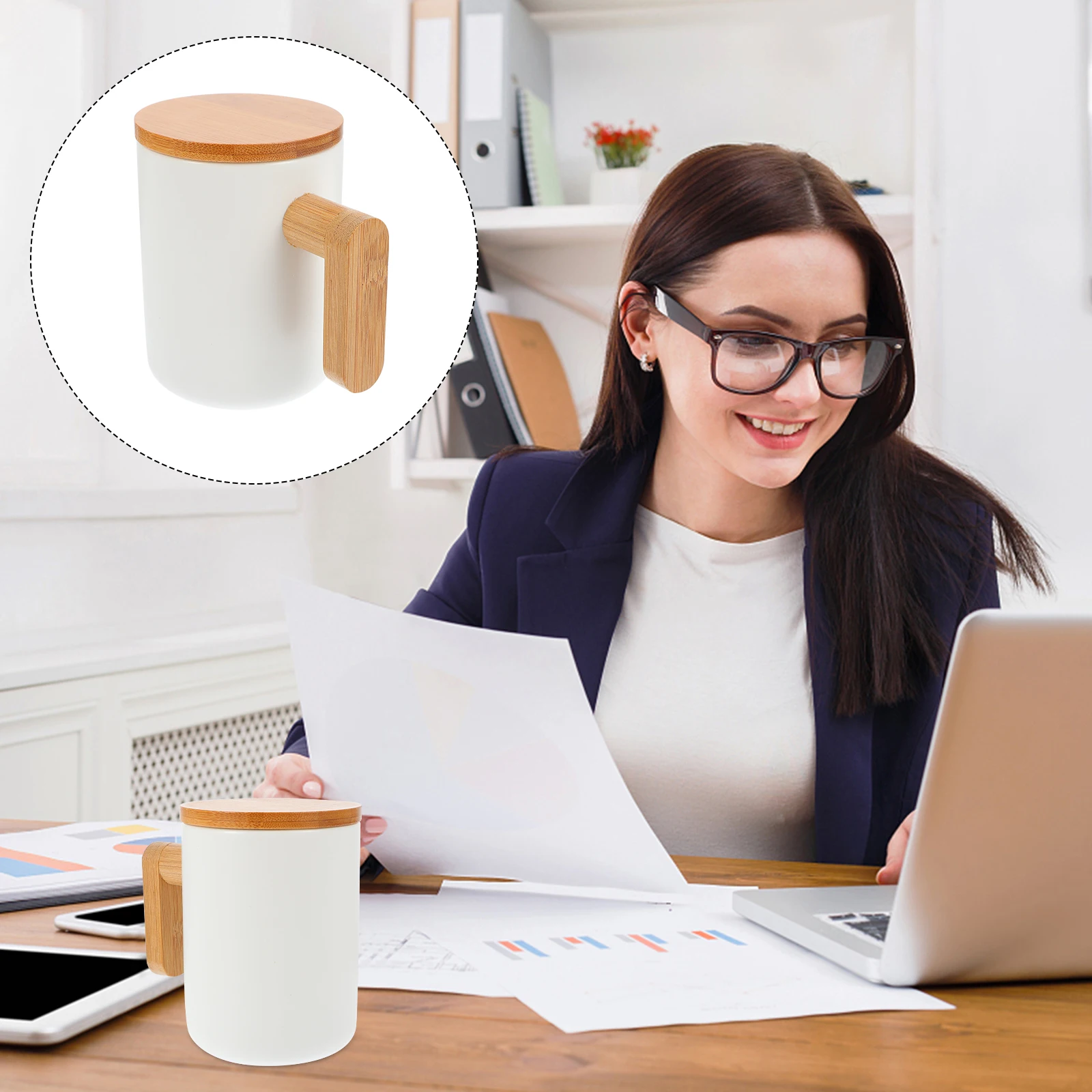 

Ceramic Mug Coffee Milk Cup Wooden H Tea Drinkware Office Teacup Espresso Modern Stylish Classic Firm Base Home
