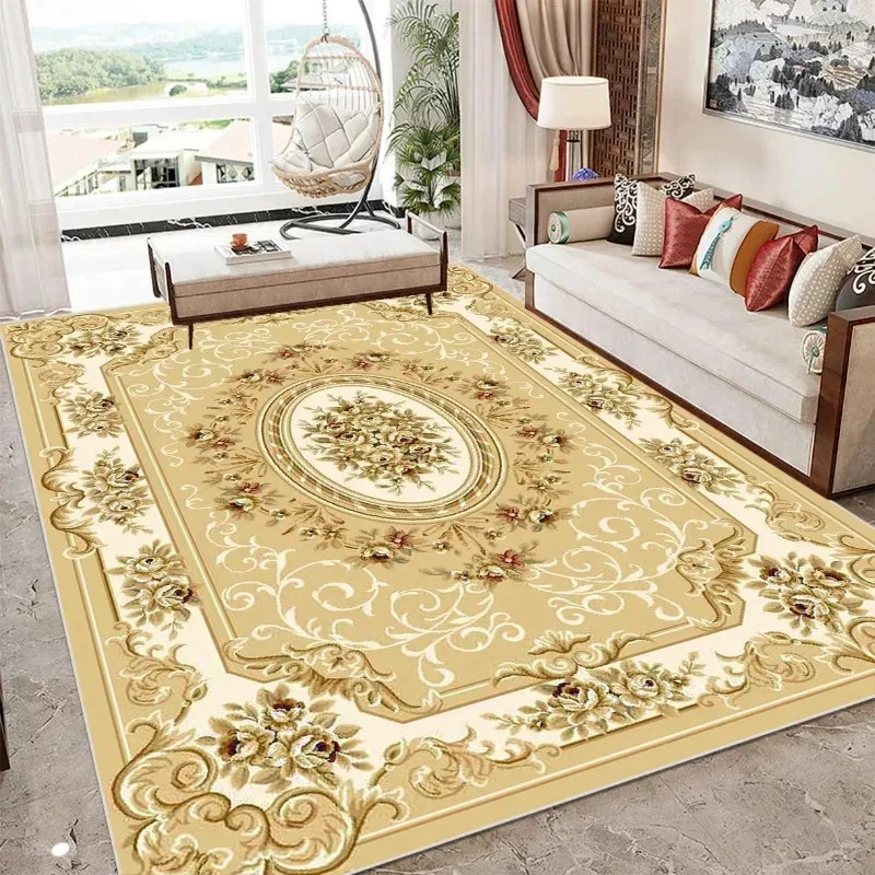 VIKAMA Vintage European-Style Living Room Rug Luxury Sofa & Coffee Table Mat Hotel-Grade Soft Non-Slip Carpet Home Decor