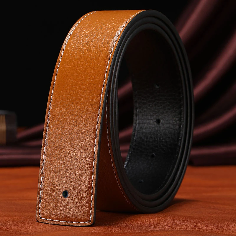 Herren-Gürtel mit 3,7 cm breiter, perforierter Glattschnalle – Modischer, vielseitiger Business-Gürtel mit H-Buchstaben-Ersatzschnalle und separatem Gürtelband – Detail 13
