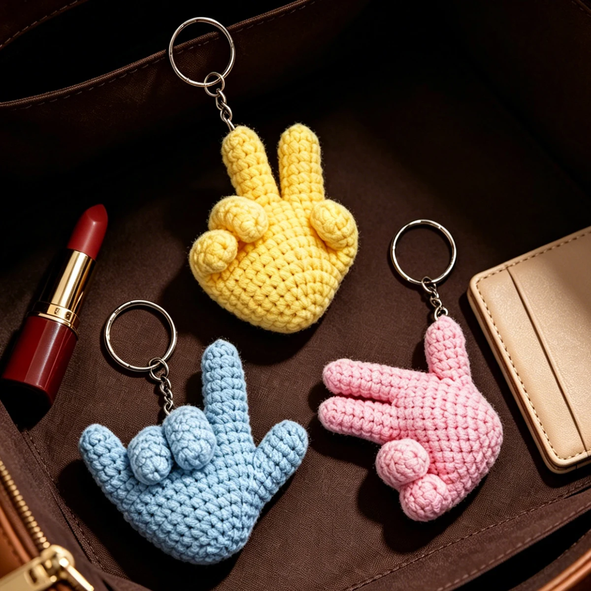 【Crochet Kit Not a Finished Product】3Pcs Cute Finger Bag Charms Decorative Ornaments Knitting Kit Material Pack, Not a Finished Product, Includes Full DIY Materials and English Video Tutorials, Suitable for Beginner and Intermediate Crochet Projects, Ideal for Bag Ornaments/Decoration/Car Decorations, Is a Perfect Gift for Weddings, Birthdays/Valentine's Day, Halloween/Christmas, and Is a Perfect Gift for Family or Friends