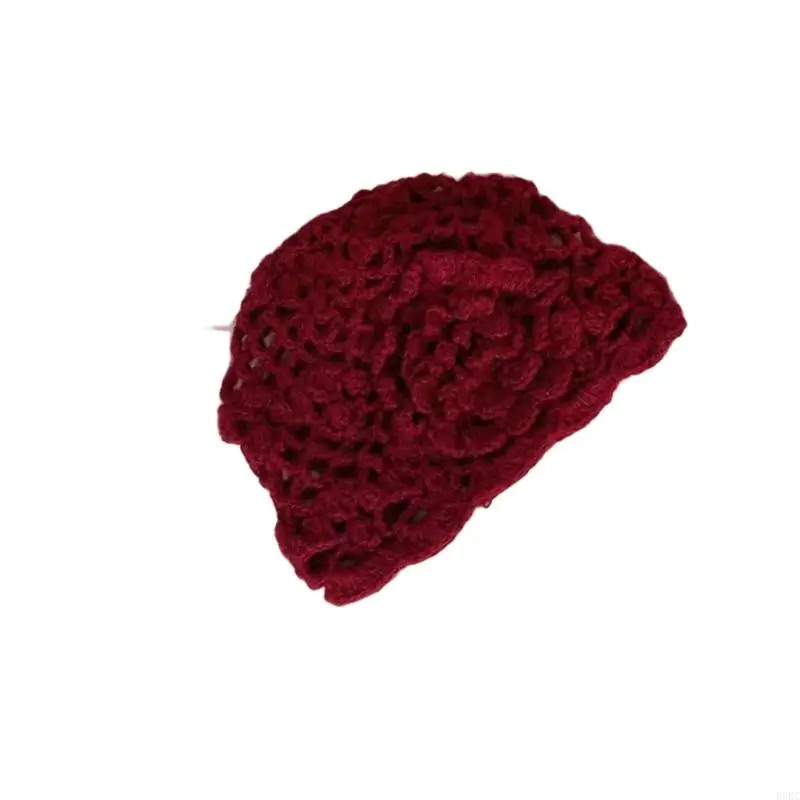 

F3KC Face Slimming Knit Crochet Flower Embellishment Winter Nylon Unisex Hat